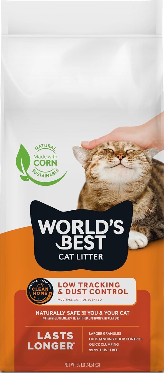 World's Best Cat Litter Low Tracking & Dust Control, Unscented, 32 lb Bag